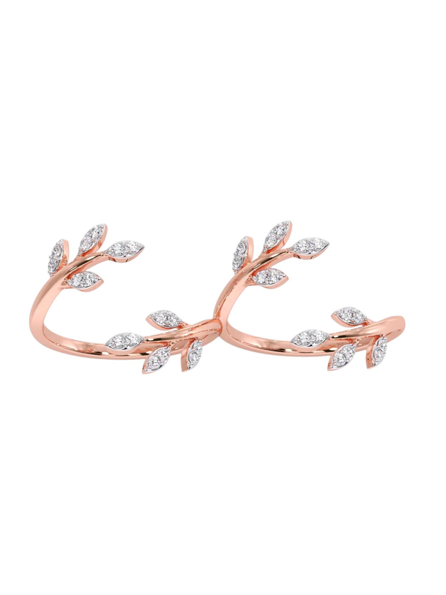 Spring Embrace Two Finger Sterling Silver Rose Gold Plated CZ Stone Light Weight Ring For Women By Kesardeep Impex
